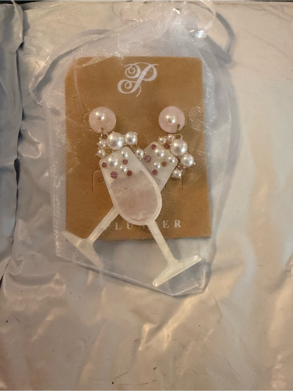 Plunder Pink Pearl Champagne Glass Drop Earrings